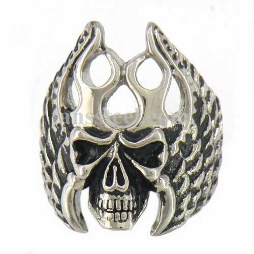 FSR09W12 Flame wing skull Biker ring - Click Image to Close